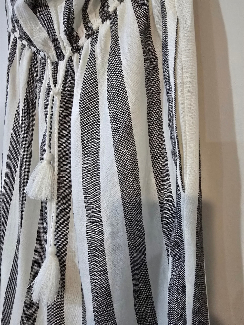 GOA JAPNA BEACHWEAR GREY & WHITE BOHO Tassel Waist JUMPSUIT. SIZE M - Picture 2 of 5